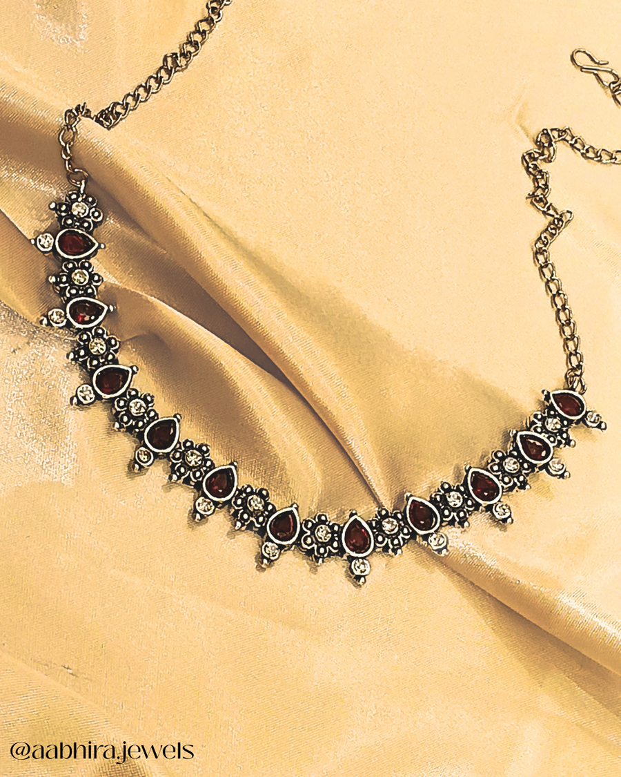 Ranjini Oxidised Set - red color stone