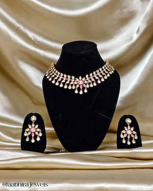 Meera Luxe Polki Choker Set - Ruby pink