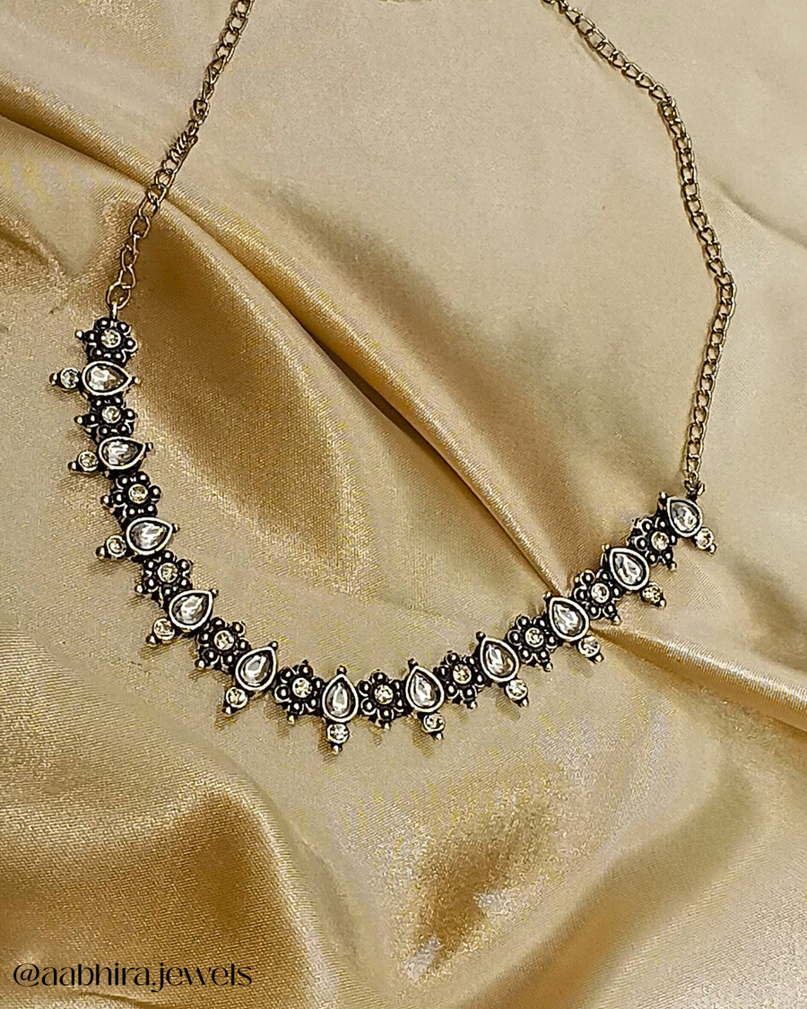 Ranjini Oxidised Set - white stone