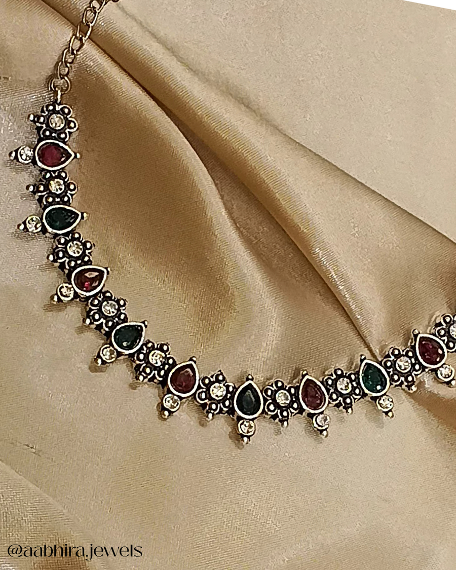 Ranjini Oxidised set - Pink & Green stone