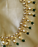 Ishira Polki Green Drop Necklace Set