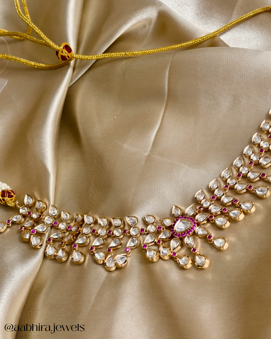 Meera Luxe Polki Choker Set - Ruby pink