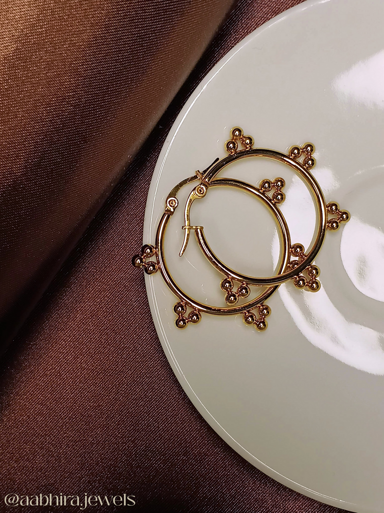 Gold Hoop Earrings with Dot Detailing