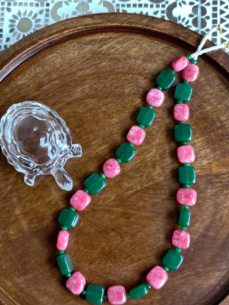 Green & Pink agate necklace